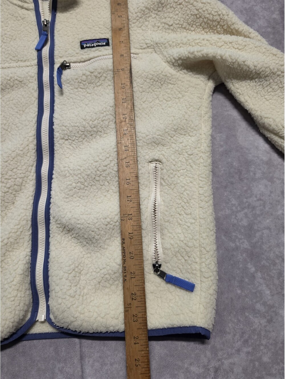 Patagonia Retro Pile Fleece Jacket Women's Small Ivory Cream Blue Full Zip. - Picture 5 of 8